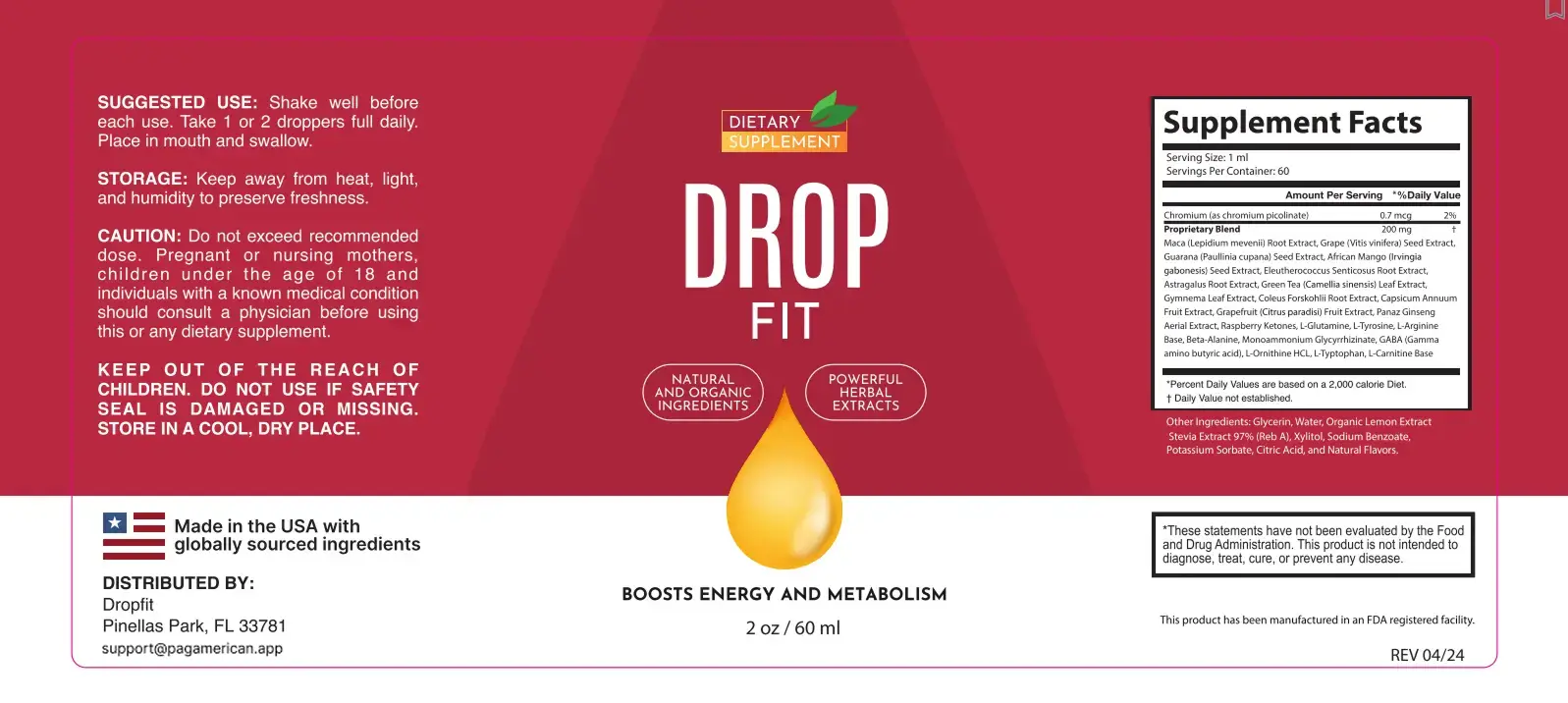 Dropfit Supplement Label